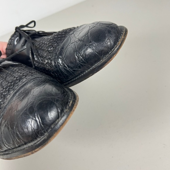 Mezlan Salinas Mens Black Leather Woven Crocodile Cap Toe Oxfords Dress Shoes 9 - Picture 6 of 10
